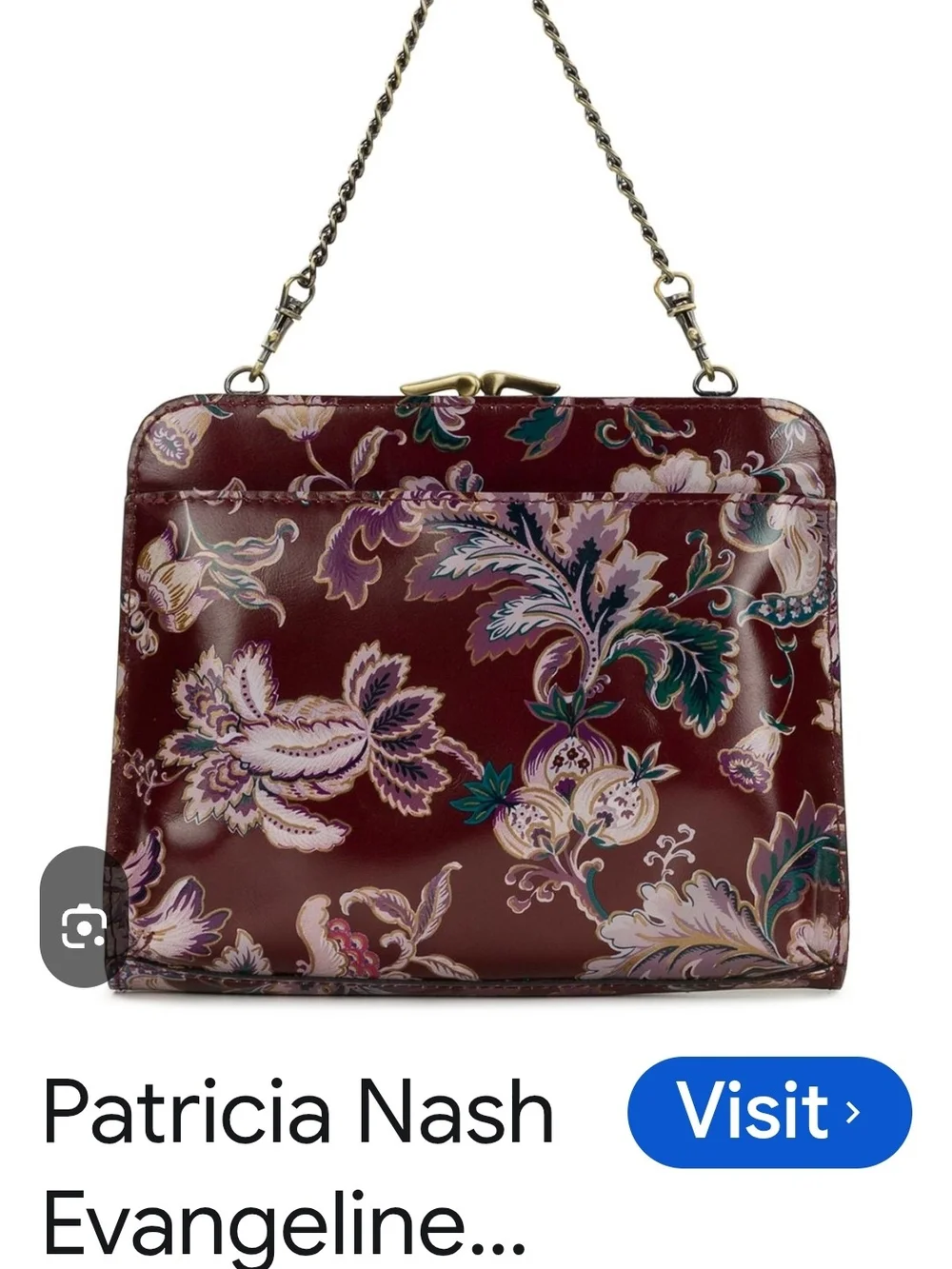 Patricia Nash Burgundy Floral Chain Top Handle Or Crossbody Purse NWT